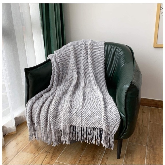 Grey Chic Minimalist Farmhouse Boho Throw Fringe Blanket for Patio/Living Room - Picture 12 of 16